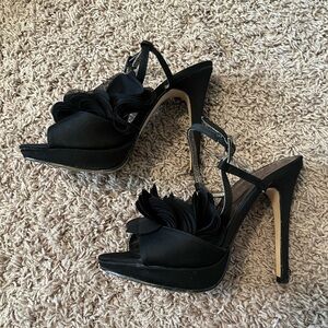 Black open toe pumps with crystal detail - EUC
